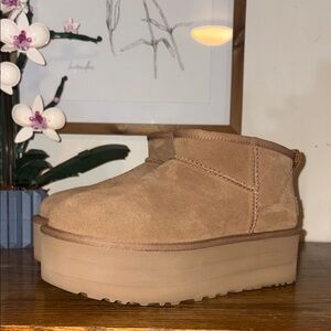 UGG Tan Platform Suede Boots